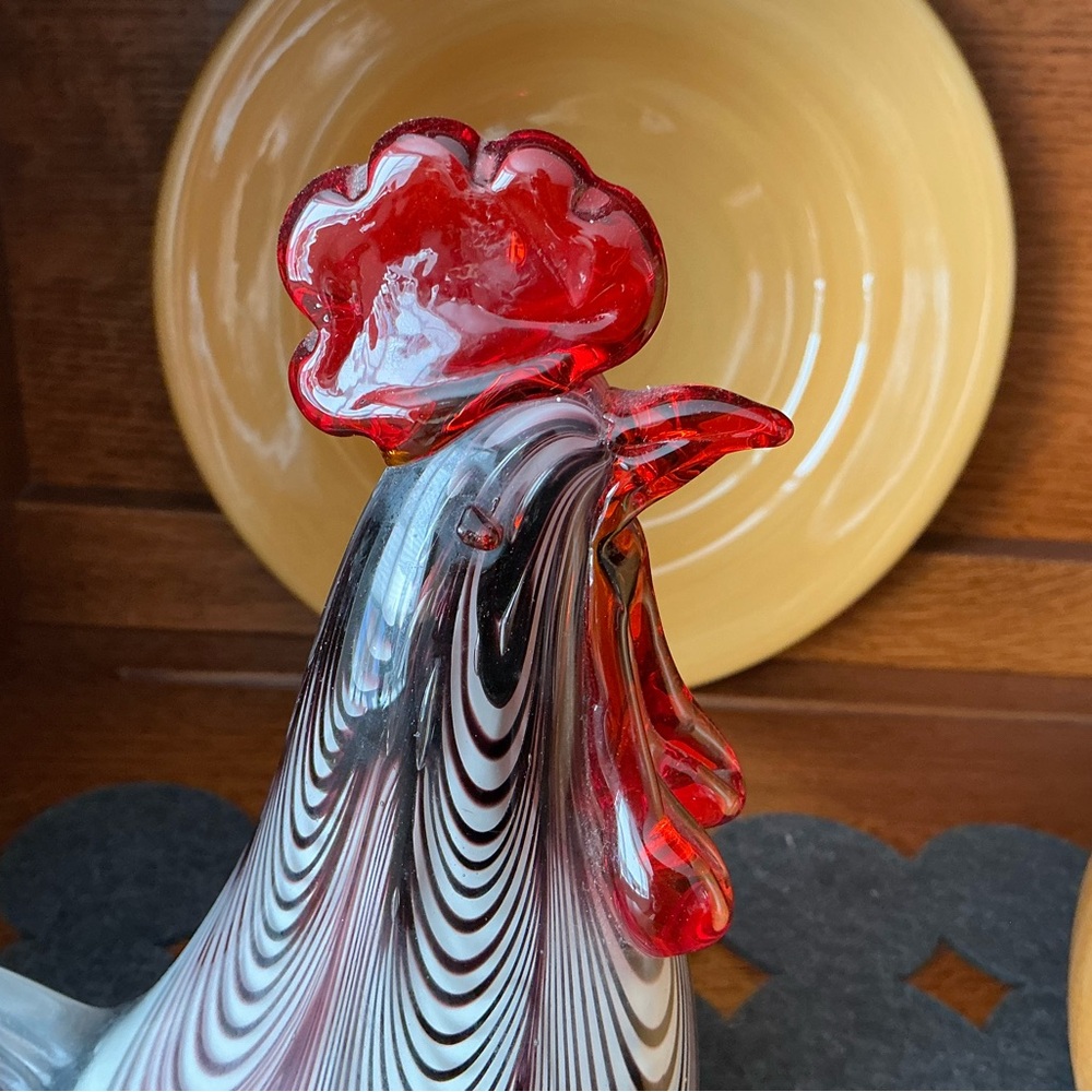Artistic Glass Rooster Vintage MURANO Figurine - Red and Black